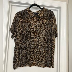 Vintage Women’s Size L Semi-Sheer Leopard Print Short Sleeve Quarter-Zip Blouse